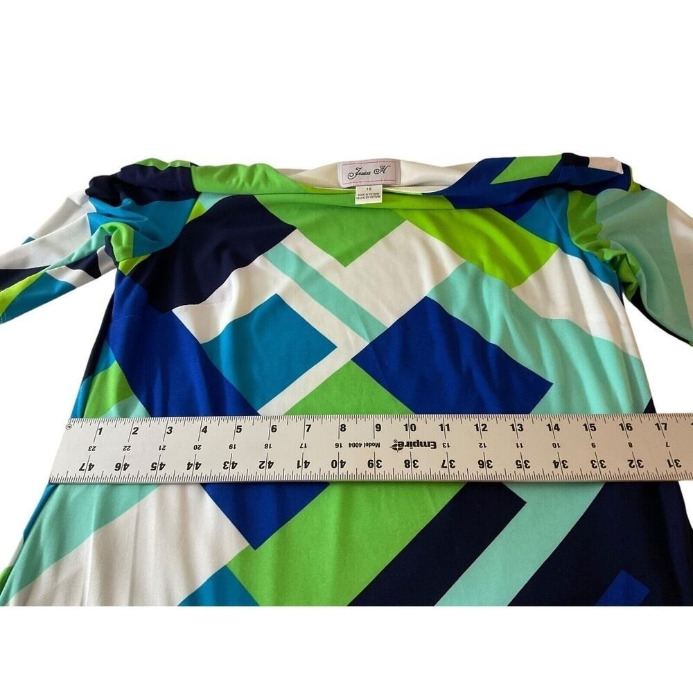 Jessica Howard Women's Blue Green Geometric Abstract Print Shift Dress Size 10 - Picture 10 of 12